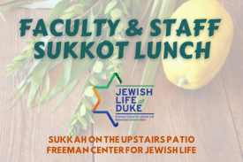 photo of lulav and etrog, with "Faculty & Staff Sukkot Lunch" written on top